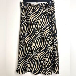 J. Crew Black and Tan Zebra A-Line Skirt silky stretch waist sz S Lagenlook Chic